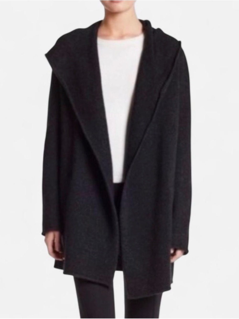 Vince Open Front Hooded Knit Sweater Duster Black | Size: M